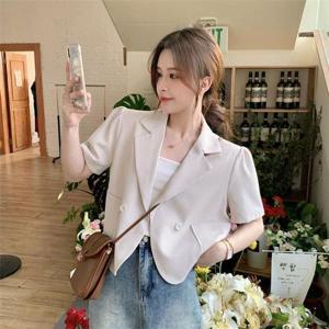 [오노마] ONM 여성 퍼프소매 여성스런 원버튼 반팔자켓 데이트룩