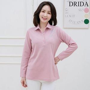 [드리다]엄마옷  여자 봄 카라 반오픈 핫픽스 엠보 스판 빅사이즈 티셔츠 50-60대 중년여성 마담옷 선물 ..
