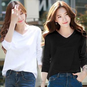 [오노마] ONM 여성 기본 루즈핏 코디 라운드 브이넥 데일리 티셔츠