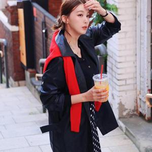 [유인영PICK][페이릿] 피사메 스트링 트렌치 레더 자켓