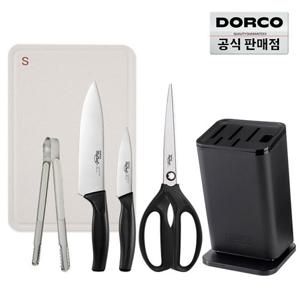 [홈앤 단독구성] 도루코 뉴베이직 칼블럭 6종세트 (식도+과도+주방가위+칼블럭+도마+주방집게)