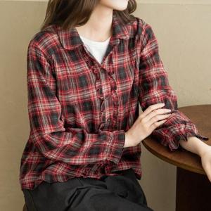 엄마옷 마담4060 [내추럴포엠]프릴순면체크블라우스 -QBL2608067-