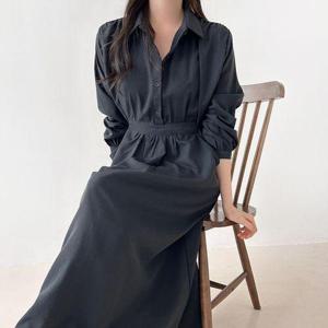 [유야]허리끈 셔츠 카라 긴팔 롱 원피스 하객룩 임부복 간절기 -OP0644H- 빅사이즈 루즈핏 여성 가을