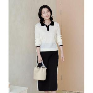 [쉬즈마담]T56147 S/S 골지니트 원버튼 배색카라/엄마옷