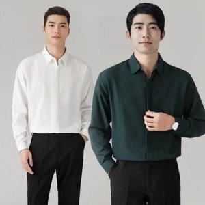 남성 시크릿 버튼 정장 셔츠 오버핏 봄 가을 긴팔 남방