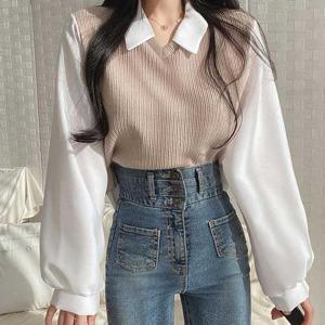 [오노마] ONM 여자 하객 룩 결혼식 패션 셔츠 블라우스 페이크 조끼