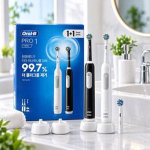 오랄비 전동칫솔 Pro 1 Dual Pack (핸들2+칫솔모3+충전기2)