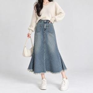 여성용 데일리 여름 데님 스커트 빈티지 A라인 롱 청치마 빅사이즈까지