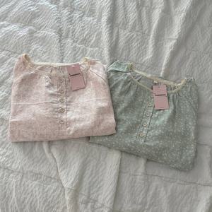 긴팔 원피스 순면 구름 플라워 레이스 사계절 잠옷 2color
