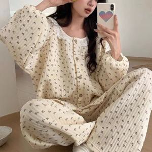 누빔 잠옷 빅사이즈 체리 수면 잠옷세트 파자마 홈웨어 겨울