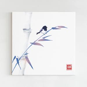 동양화 풍수 인테리어 그림 액자 대나무 한 그루와 작은 새
