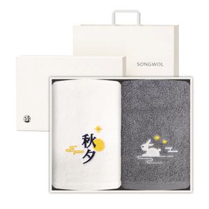 래빗문 추석 자수타월 150g 2매 명절 선물세트 (크림상하+쇼핑백)