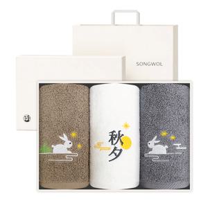 래빗문 추석 자수타월 150g 3매 명절 선물세트 (크림상하+쇼핑백)