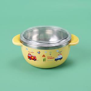 부릉부릉 논슬립 스텐 뚜껑 공기 옐로우 유아 밥그릇 이유식볼 아기식기 간식 접시