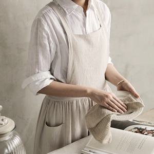 포켓 모네 린넨 코튼 주머니 메이드 프릴 카페 어린이집 미용 원피스 앞치마 3color