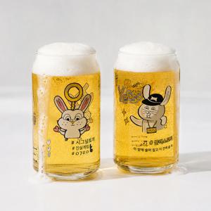 소맥잔 캔글라스 2P 맥주잔 세트 술마시는 토끼 집들이선물