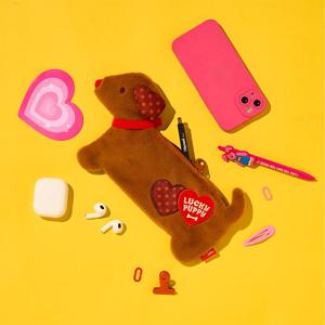 플랫 퍼 파우치 - Lucky Puppy