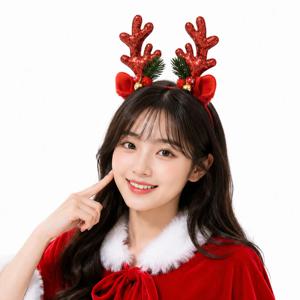 루돌프 머리띠 크리스마스 파티 헤어밴드 용품 산타복 의상 소품 사슴 성탄절 선물 방울 레드
