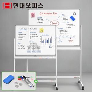 양면 자석 화이트보드 + 360도 회전형 이동식스탠드세트 1200x900mm 대형 칠판