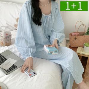 1+1 극세사 커플 파자마 수면잠옷 남성 여성 겨울 긴팔 잠옷 상하의 세트