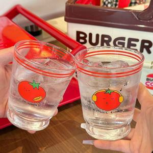 토마토 캐릭터 2종 유리컵 레트로 홈카페 아이스커피 주스 음료잔 320ml