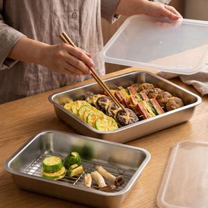 스텐 밧드 채반 세트 2size 식재료 보관 용기 뚜껑포함 채망 재료 냉장고 보관함