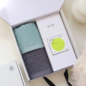 항균 무지 고리 핸드타월 2P + 동구밭 설거지비누 풋귤 1P 선물세트