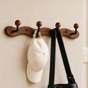 무타공 도트 우드볼 월행거 모자걸이 옷걸이 부착 벽걸이 행거 2size