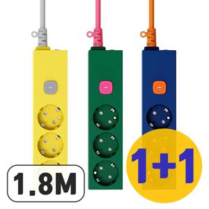 1+1 4000W 고용량 컬러 멀티탭 3구 1.8M 과부하차단 접지형 안전콘센트