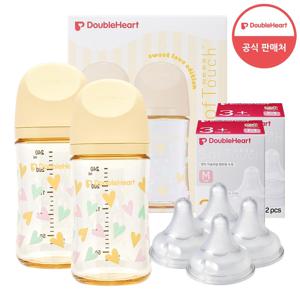모유실감3 스윗러브 240ml 트윈팩(젖병2개/노꼭지)+젖꼭지 4개