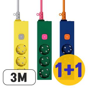 1+1 4000W 고용량 컬러 멀티탭 3구 3M 과부하차단 접지형 안전콘센트