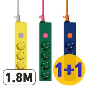 1+1 4000W 고용량 컬러 멀티탭 4구 1.8M 과부하차단 접지형 안전콘센트