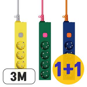 1+1 4000W 고용량 컬러 멀티탭 4구 3M 과부하차단 접지형 안전콘센트
