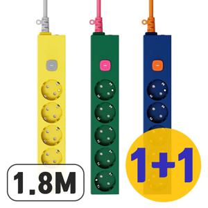 1+1 4000W 고용량 컬러 멀티탭 5구 1.8M 과부하차단 접지형 안전콘센트