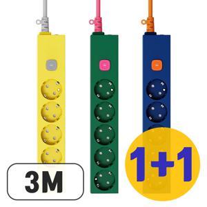 1+1 4000W 고용량 컬러 멀티탭 5구 3M 과부하차단 접지형 안전콘센트