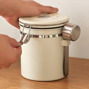 탄소배출 원두 보관용기 캐니스터 1.5L 홀빈 커피 가루 보관통 스텐 밀폐용기 스푼 세트