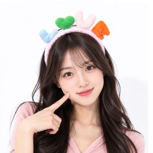 뽀글 러브 머리띠 핑크 생일 파티 용품 기념일 이벤트 소품 사진 소품 놀이공원 헤어밴드