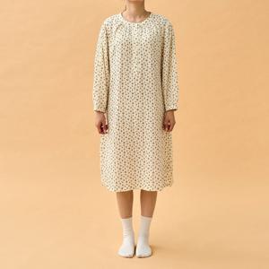 L 이중직 거즈 면 파자마 원피스 잔꽃 오렌지