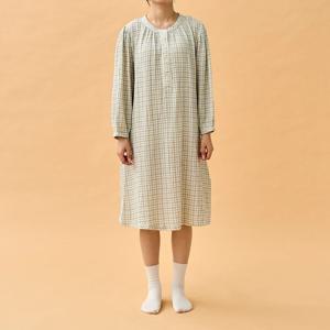 L 이중직 거즈 면 파자마 원피스 그린 체크