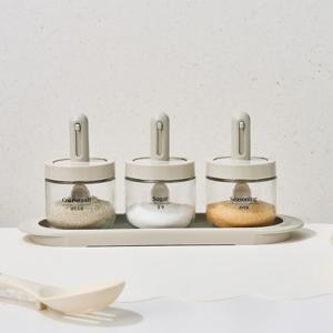 컬러키친 스푼일체형 유리 양념병 300ml 그레이 3P세트