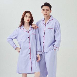 선데이 긴팔 커플 카라 파자마 남자 여자 잠옷 클래식 원피스 홈웨어 상하세트