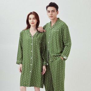 올리브데이 긴팔 커플 카라 파자마 남자 여자 잠옷 클래식 원피스 홈웨어 상하세트
