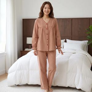 포근한 아침을 위한 순면 기모 여성 잠옷 세트