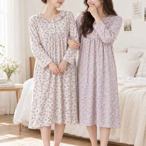 여성 겨울 홈웨어 원피스잠옷 찐기모 두꺼운 양털기모 보온 잠옷 빅사이즈