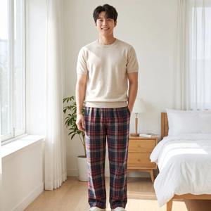 이불 밖에서도 따뜻한 남성 순면 기모 홈웨어 바지