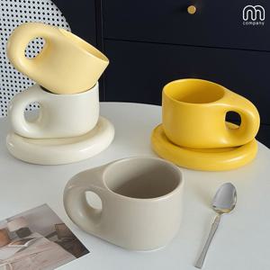 [해외] 벌룬 도자기 찻잔 소서 세트 머그컵 커피잔 받침 4컬러 (집들이 선물 카페)