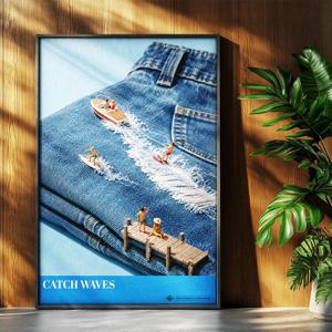 CATCH WAVES 파도 청바지 일러스트포스터 인테리어포스터