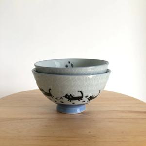 귀여운 고양이 공기 대접 세트 국그릇 밥공기 일본 도자기 그릇 Nero Bowl
