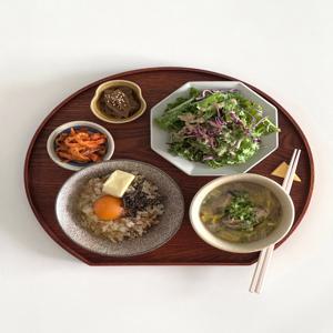 옻칠 우드 반달 트레이