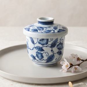잎당초 계란찜기 1P 일본 도자기 뚜껑 그릇
